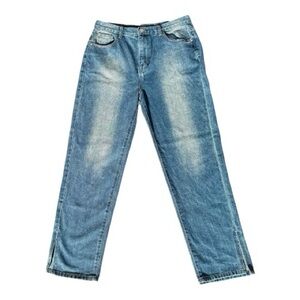 PrettyLittleThing Petite “Bleach Wash” Denim Split Hem Jeans, Size 8